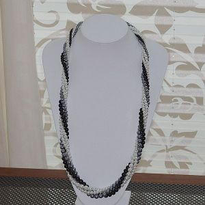 Glasperlenkette weiss - grau - schwarz