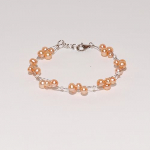 Süßwasser Zuchtperlen Armband Perlen Ø 4,5 - 5,5 mm orange mit Kristallglas-Elementen