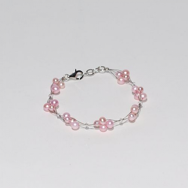 Süßwasser Zuchtperlen Armband Perlen Ø 4,5 - 5,5 mm rose mit Kristallglas-Elementen